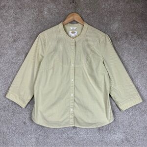 Talbots Shirt Womens Large Petite Green Check Cotton Blend Button Front- 4140